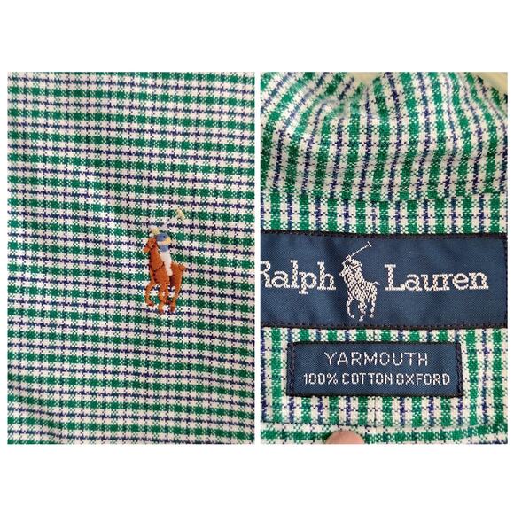 Ralph Lauren Yarmouth Men 15 1/2 32/33 Green White Plaid Button Down Shirt - Picture 3 of 6